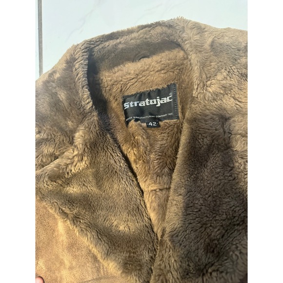 VTG Stratojac Mens Suede Shearling Lined Western Style Coat Size 42 Brown - Picture 5 of 14